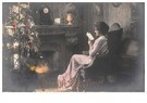 A.N.B.  - 
Junge Dame liest vor dem Weihnachtsbaum (Vroolijk Kerstfeest -
Postkaarten-set - 
A101985-1